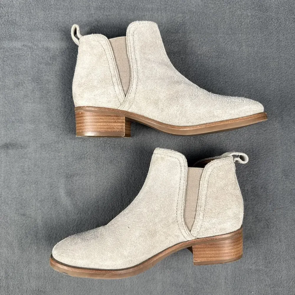 LUCKY BRAND Womens Gray Pogan Stacked Heel Slip On Leather Booties 6 M